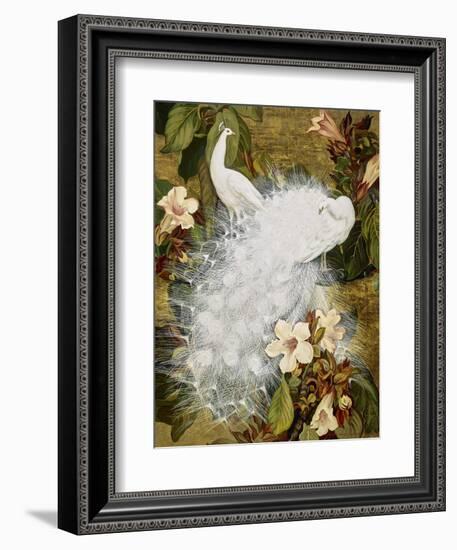 White Peacocks on Pink Hibiscus-Jesse Arms Botke-Framed Art Print