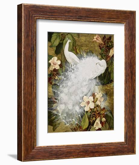 White Peacocks on Pink Hibiscus-Jesse Arms Botke-Framed Premium Giclee Print