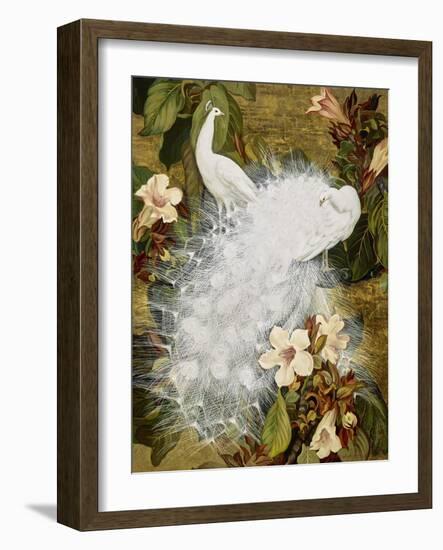 White Peacocks on Pink Hibiscus-Jesse Arms Botke-Framed Art Print