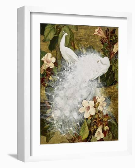 White Peacocks on Pink Hibiscus-Jesse Arms Botke-Framed Art Print