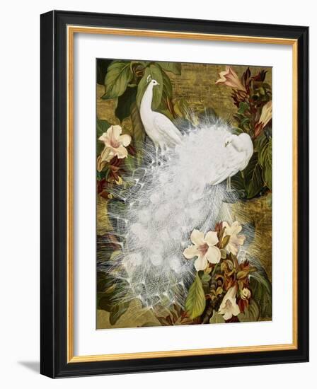 White Peacocks on Pink Hibiscus-Jesse Arms Botke-Framed Art Print