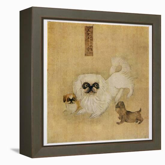 White Pekingese Dog and Puppies as Depicted in an Imperial Dog Book-null-Framed Premier Image Canvas