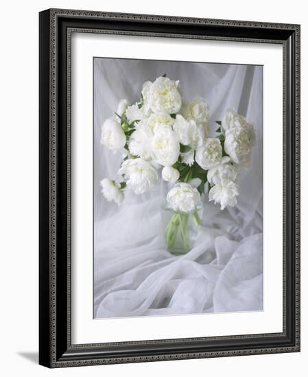 White Peonies in a Vase-Anna Miller-Framed Photographic Print