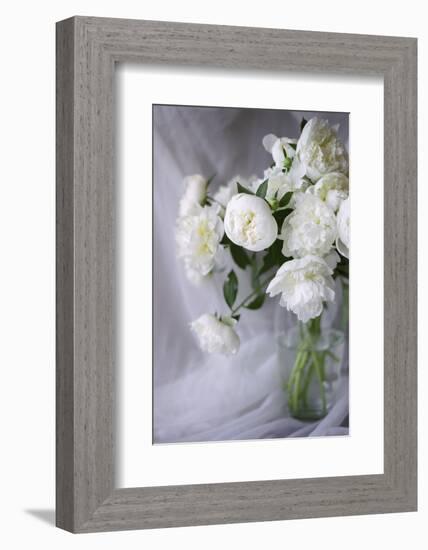 White Peonies in a Vase-Anna Miller-Framed Photographic Print