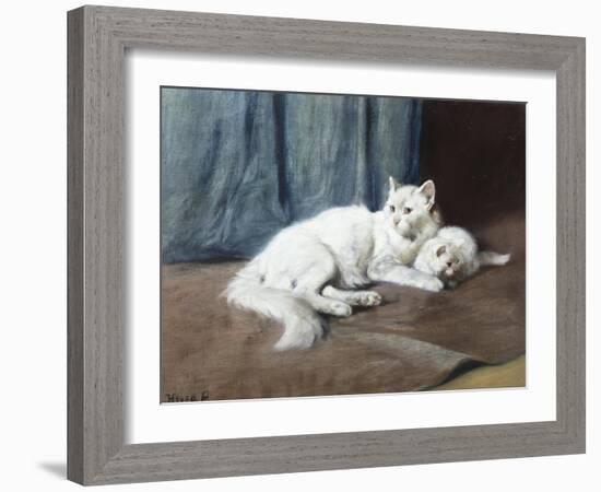 White Persian Cat with Her Kittens-Arthur Heyer-Framed Giclee Print