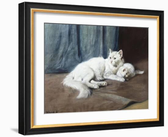 White Persian Cat with Her Kittens-Arthur Heyer-Framed Giclee Print