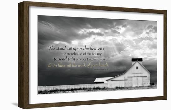 White Picket Fence (The Lord will open the heavens...)-Trent Foltz-Framed Art Print