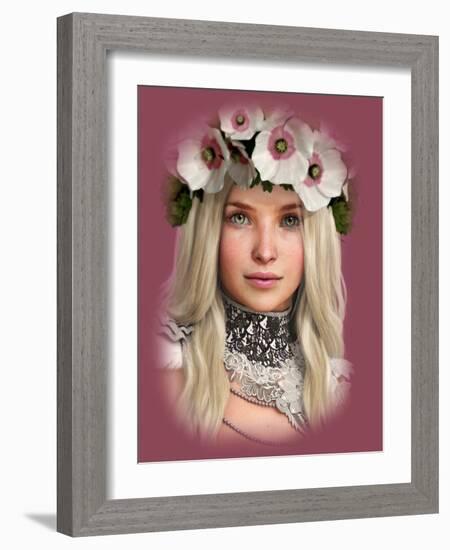 White Poppies 3D Computer Graphics-Atelier Sommerland-Framed Art Print