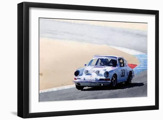 White Porsche 911 in Monterey Watercolor-NaxArt-Framed Art Print