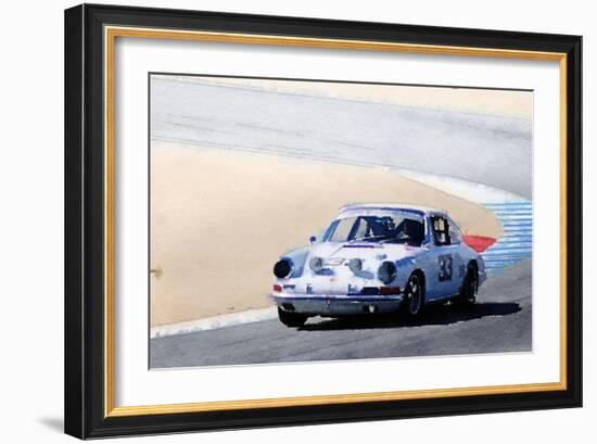 White Porsche 911 in Monterey Watercolor-NaxArt-Framed Art Print