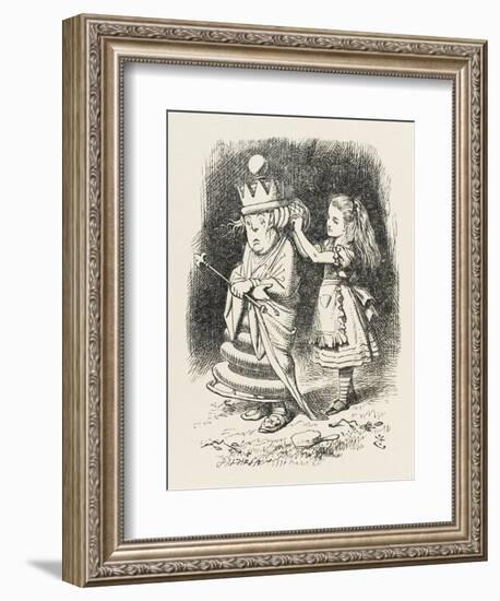 White Queen Alice Adjusts the White Queen's Shawl-John Tenniel-Framed Art Print