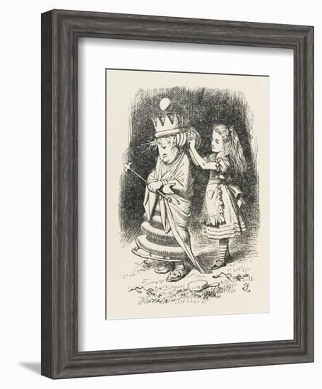 White Queen Alice Adjusts the White Queen's Shawl-John Tenniel-Framed Art Print