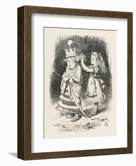 White Queen Alice Adjusts the White Queen's Shawl-John Tenniel-Framed Art Print