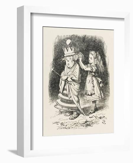 White Queen Alice Adjusts the White Queen's Shawl-John Tenniel-Framed Art Print