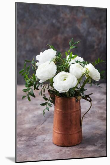 White Ranunculus Flowers Brown Background-Anna Pustynnikova-Mounted Photographic Print