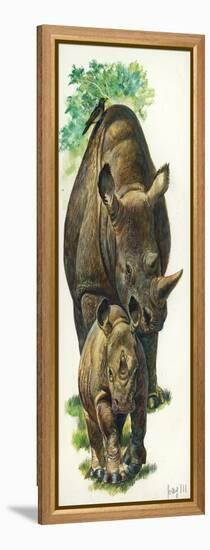 White Rhinoceros Ceratotherium Simum with a Young-null-Framed Premier Image Canvas