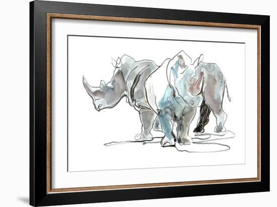 White Rhinos, Mount Etjo, 2020, (mixed media)-Mark Adlington-Framed Giclee Print