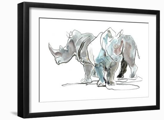 White Rhinos, Mount Etjo, 2020, (mixed media)-Mark Adlington-Framed Giclee Print