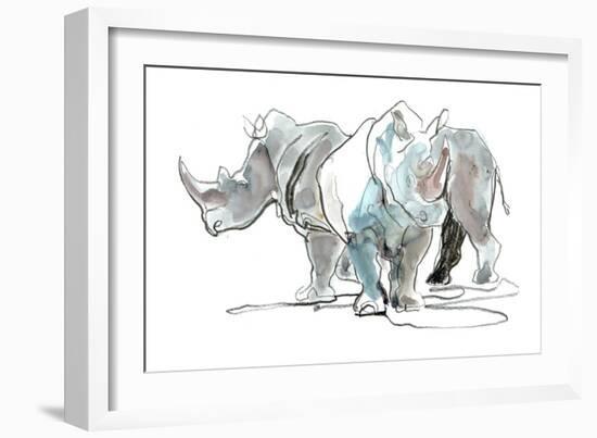 White Rhinos, Mount Etjo, 2020, (mixed media)-Mark Adlington-Framed Giclee Print