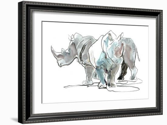 White Rhinos, Mount Etjo, 2020, (mixed media)-Mark Adlington-Framed Giclee Print