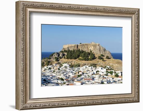 White Rooftops of Lindos with the Acropolis of Lindos, Rhodes, Dodecanese, Greek Islands, Greece-Chris Hepburn-Framed Photographic Print