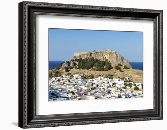 White Rooftops of Lindos with the Acropolis of Lindos, Rhodes, Dodecanese, Greek Islands, Greece-Chris Hepburn-Framed Photographic Print