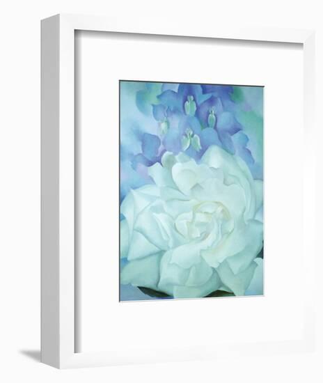 White Rose with Larkspur-Georgia O'Keeffe-Framed Art Print