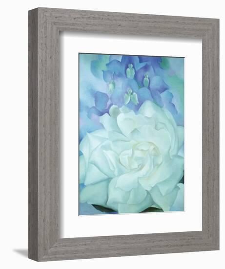 White Rose with Larkspur-Georgia O'Keeffe-Framed Art Print