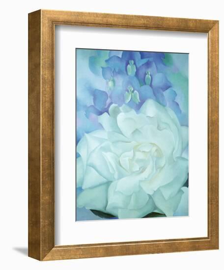 White Rose with Larkspur-Georgia O'Keeffe-Framed Art Print