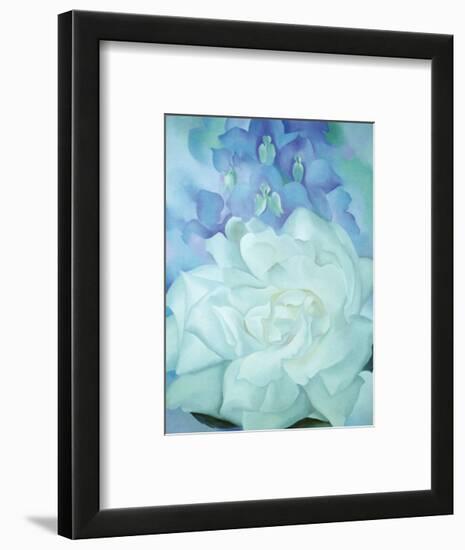 White Rose with Larkspur-Georgia O'Keeffe-Framed Art Print