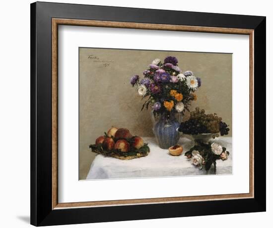 White Roses and Chrysanthemums in a Vase -Peaches and Grapes on a Table with a White Tablecloth;…-Henri Fantin-Latour-Framed Giclee Print