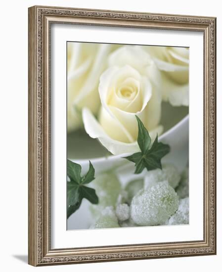 White Roses in a Bowl-Jean Cazals-Framed Photographic Print