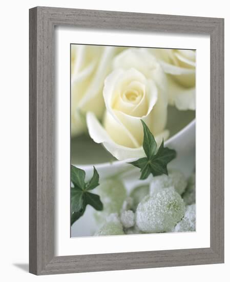 White Roses in a Bowl-Jean Cazals-Framed Photographic Print