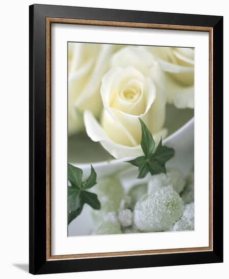 White Roses in a Bowl-Jean Cazals-Framed Photographic Print