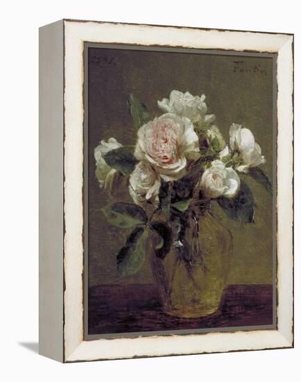 White Roses in a Glass Vase, 1875-Henri Fantin-Latour-Framed Premier Image Canvas