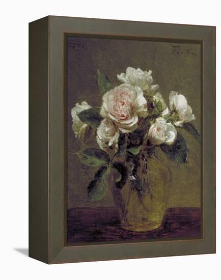 White Roses in a Glass Vase, 1875-Henri Fantin-Latour-Framed Premier Image Canvas