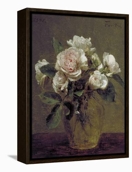 White Roses in a Glass Vase, 1875-Henri Fantin-Latour-Framed Premier Image Canvas