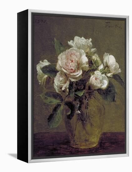 White Roses in a Glass Vase, 1875-Henri Fantin-Latour-Framed Premier Image Canvas