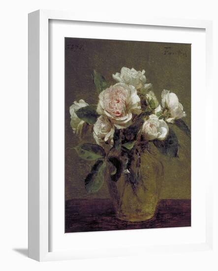 White Roses in a Glass Vase, 1875-Henri Fantin-Latour-Framed Giclee Print