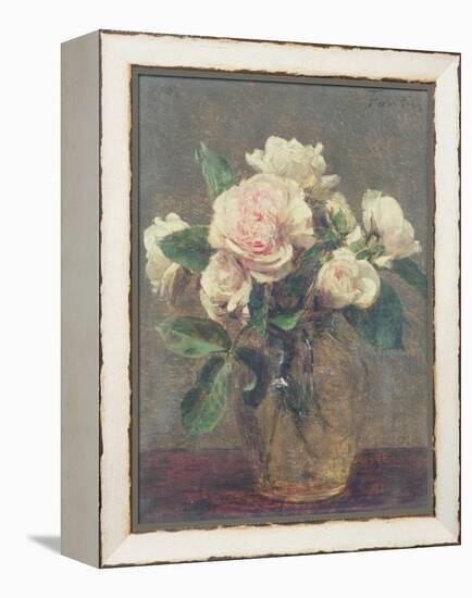 White Roses in a Glass Vase, 1875-Henri Fantin-Latour-Framed Premier Image Canvas