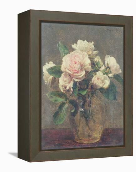 White Roses in a Glass Vase, 1875-Henri Fantin-Latour-Framed Premier Image Canvas