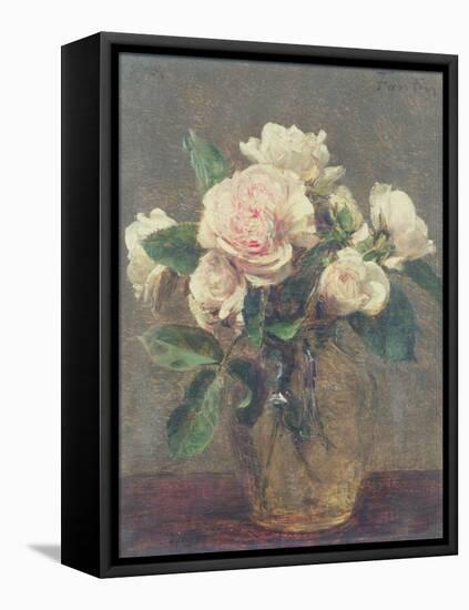 White Roses in a Glass Vase, 1875-Henri Fantin-Latour-Framed Premier Image Canvas