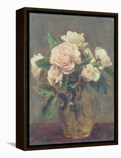 White Roses in a Glass Vase, 1875-Henri Fantin-Latour-Framed Premier Image Canvas