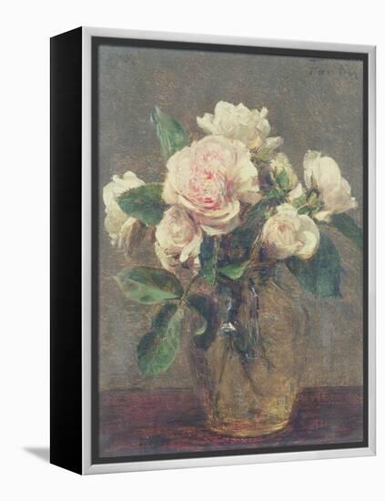 White Roses in a Glass Vase, 1875-Henri Fantin-Latour-Framed Premier Image Canvas