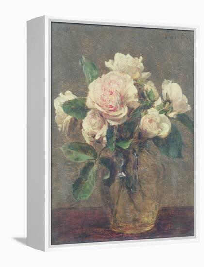 White Roses in a Glass Vase, 1875-Henri Fantin-Latour-Framed Premier Image Canvas