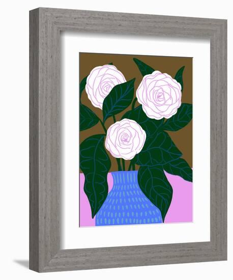 White Roses in Cobalt Vase-Tara Reed-Framed Art Print
