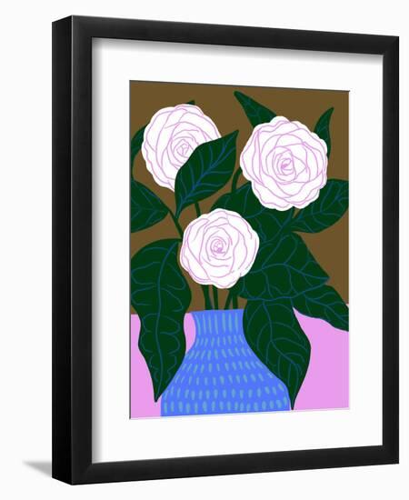 White Roses in Cobalt Vase-Tara Reed-Framed Art Print