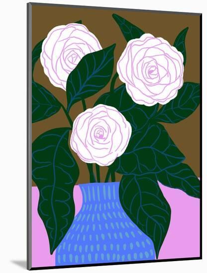 White Roses in Cobalt Vase-Tara Reed-Mounted Art Print