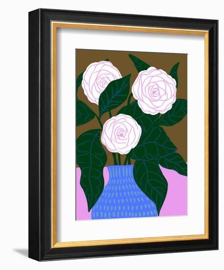 White Roses in Cobalt Vase-Tara Reed-Framed Art Print