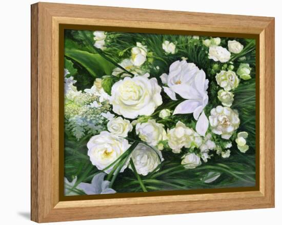 White Roses On A Green Background-balaikin2009-Framed Stretched Canvas